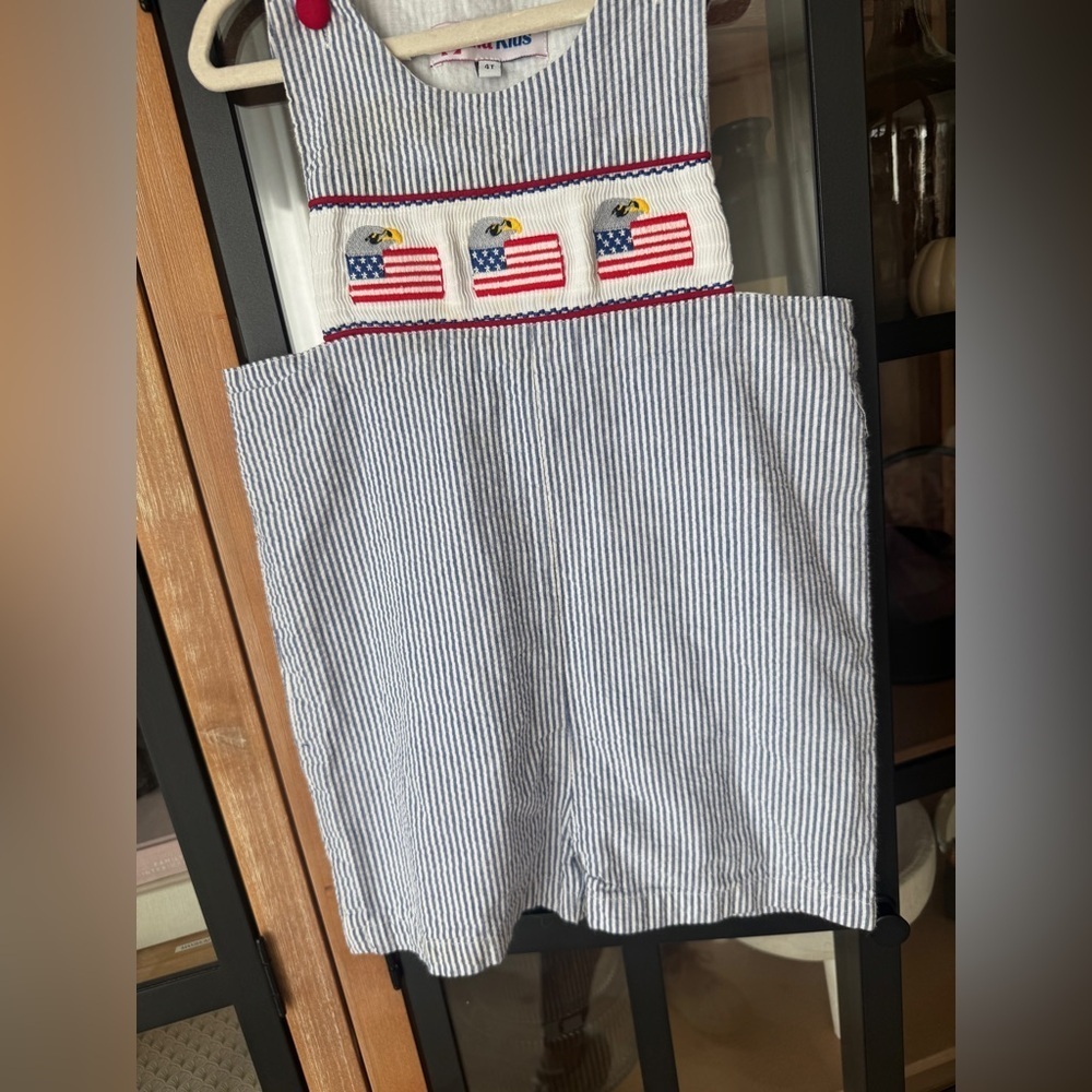 Vintage USA flag patriotic american shortall romper jon jon eagles toddler boys - Picture 6 of 7